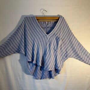 Free People Blue and White Striped Blouse